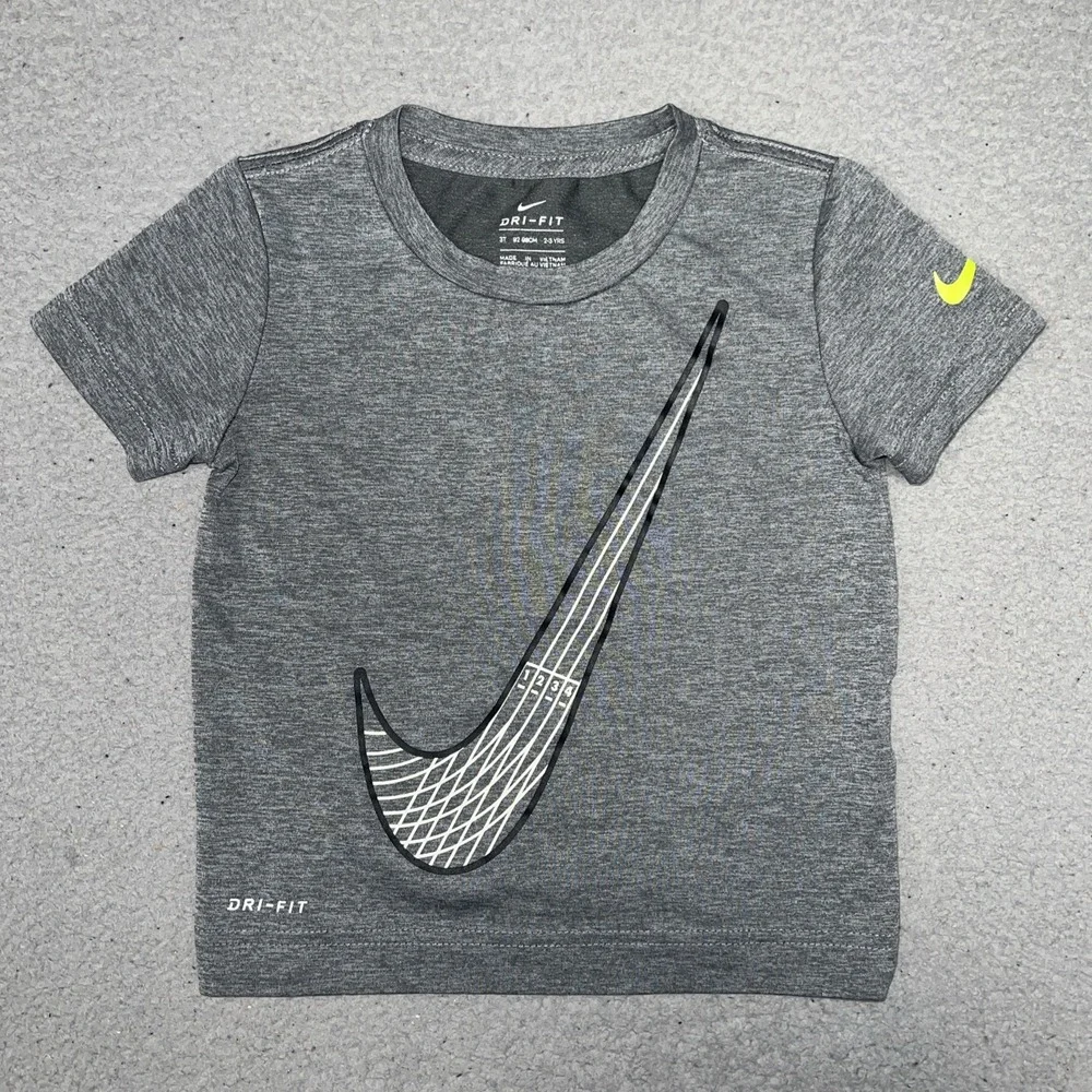 Nike Running Track Large Swoosh T Shirt Toddler Sz 3T Gray Dri-Fit Athletic Tee